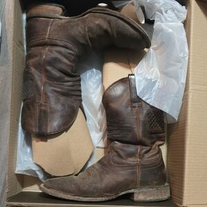 Mens Ariat Circut Patriot Brown Leather Cowboy Boots Size 9 Used See Pictures